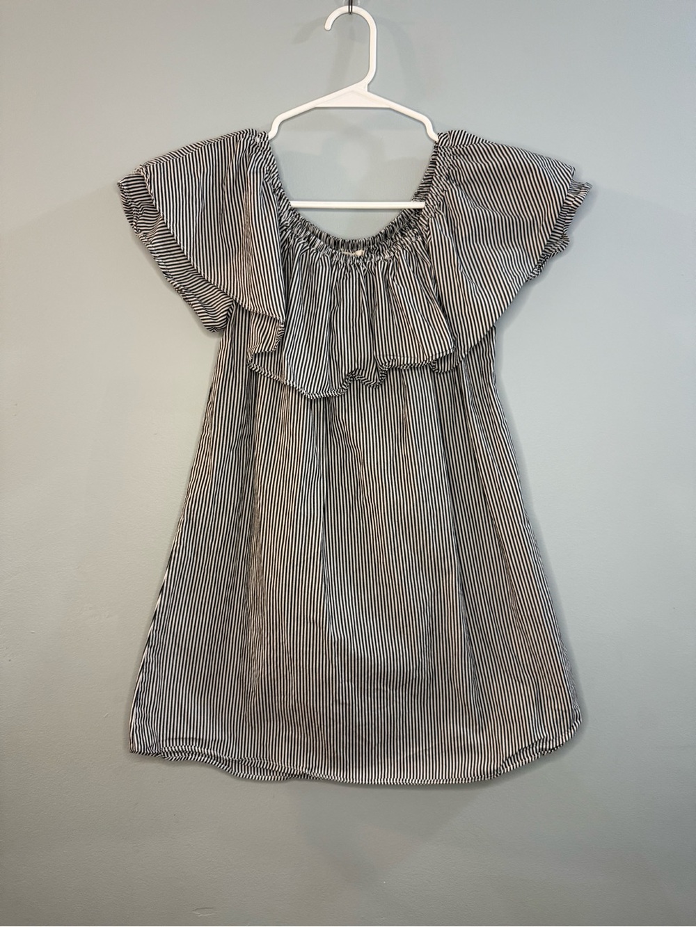 Heart Hips Dark Gray & White Striped Ruffle Mini Dress